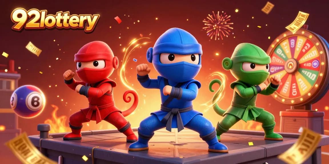 Experience the thrilling energy of 92lottery with vibrant lottery elements and ninja chameleons in action.