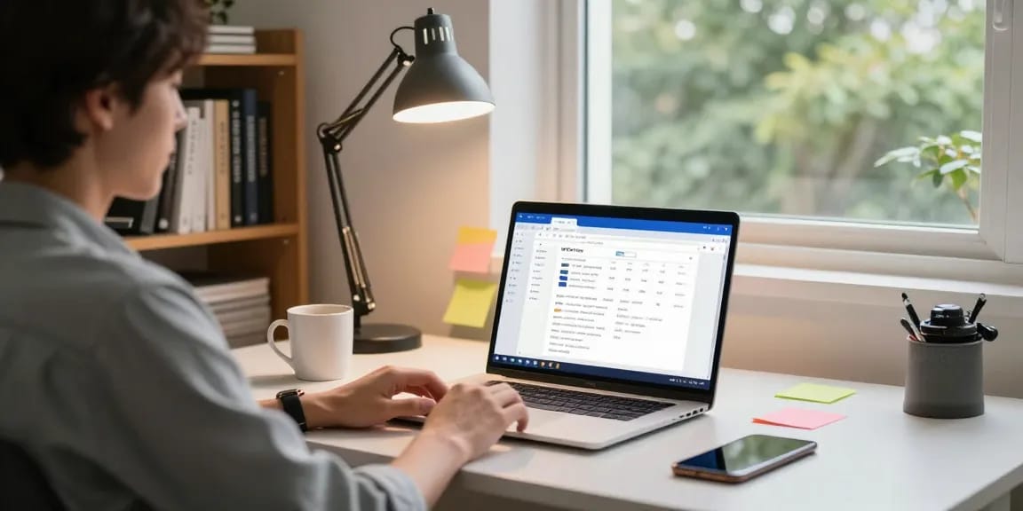 Download WPS Office in a modern home office setup with vibrant workspace elements.