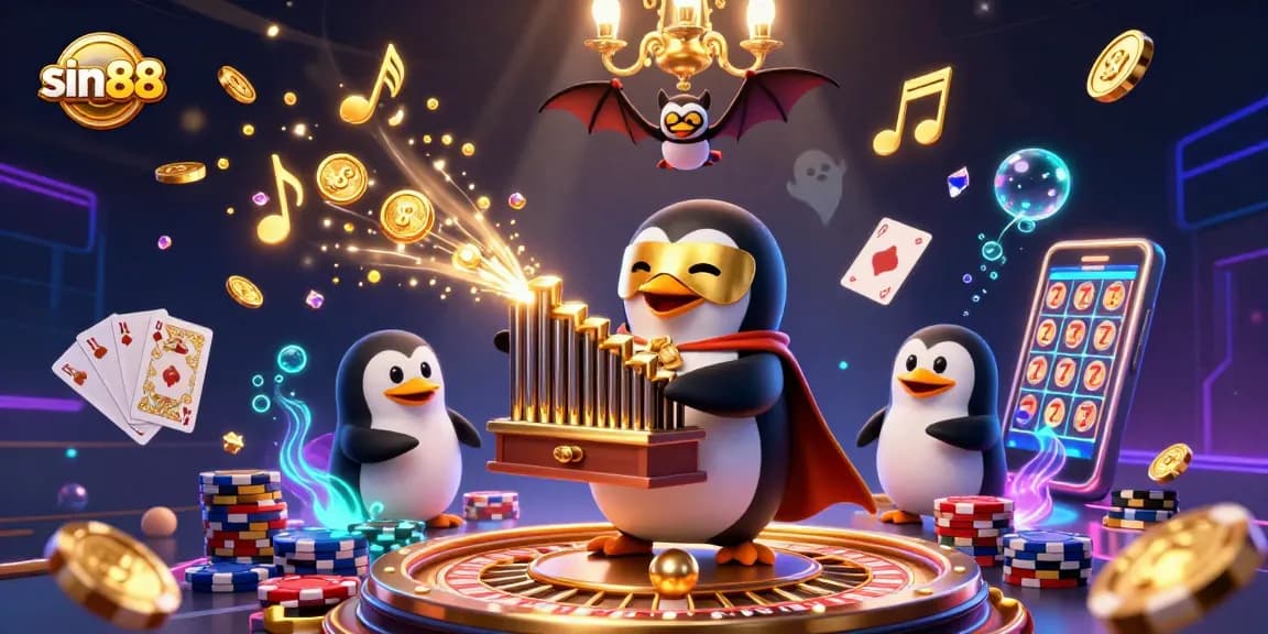 Experience sin88 with a vivid 3D casino scene featuring iconic characters and dynamic game elements.