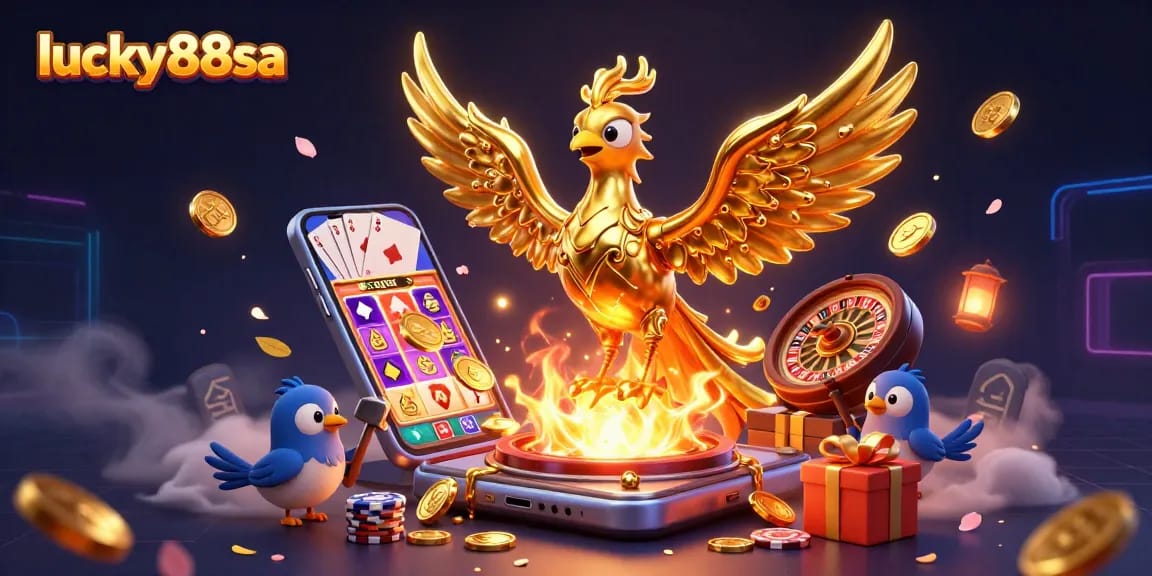 Experience the exciting world of lucky88sa, featuring a molten golden phoenix and casino gaming elements.
