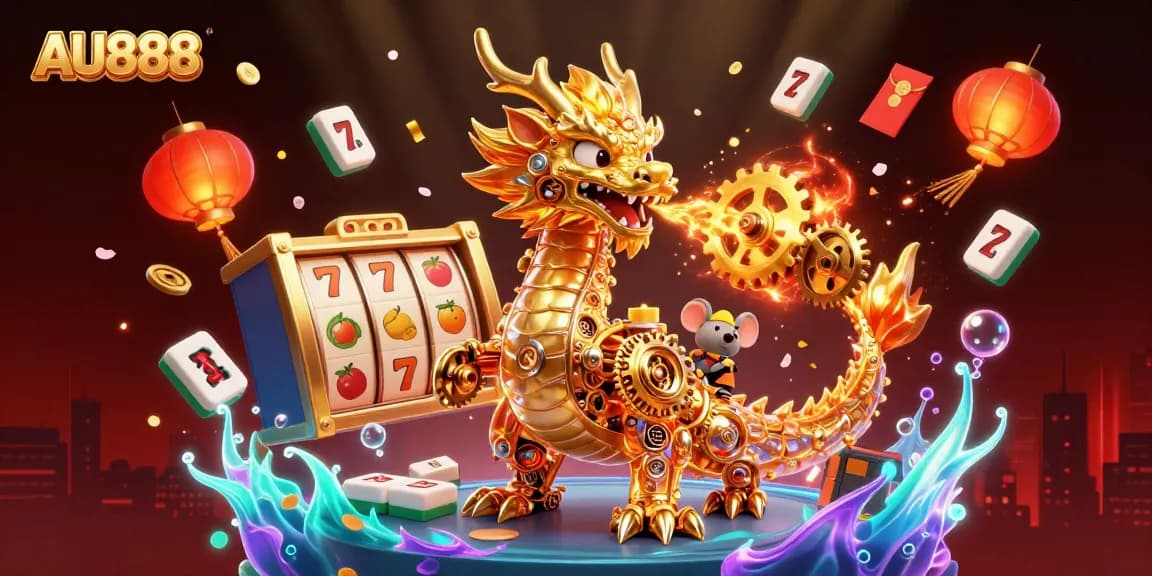 Experience thrilling gameplay at AU888 with a vibrant 3D illustration of a dynamic casino scene.