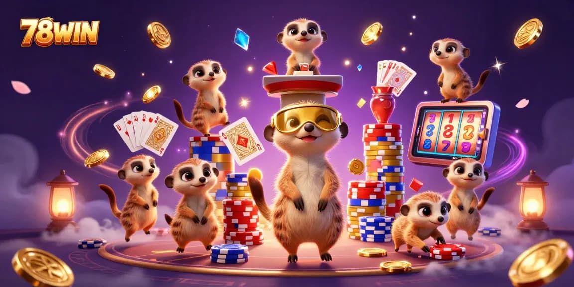 Immerse in gaming action at 78WIN with charming meerkats running a vibrant casino.