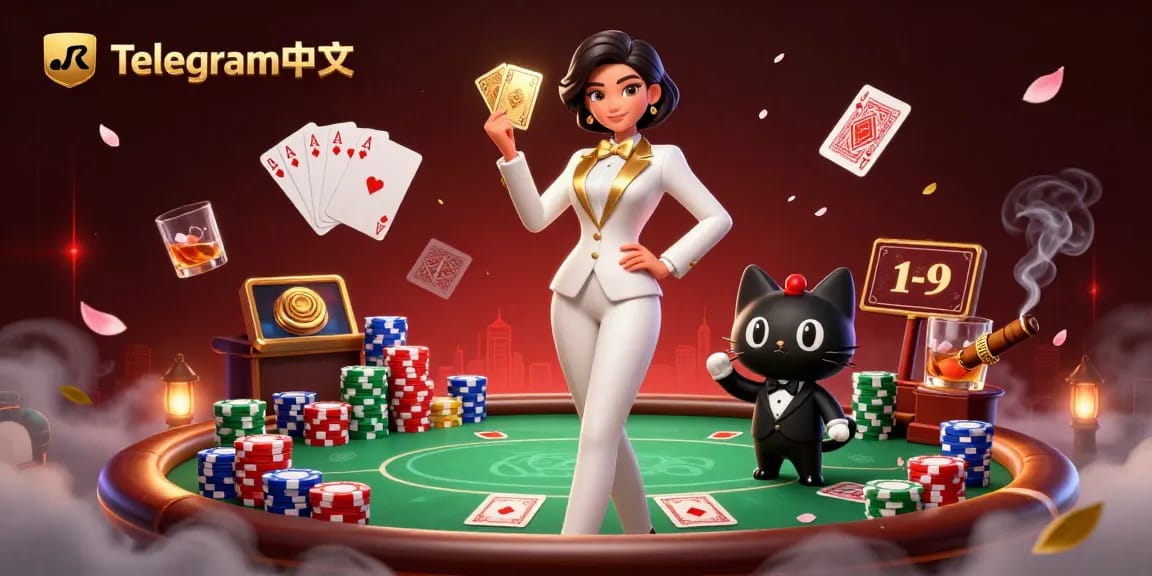 在Telegram中文中参与激动人心的扑克游戏,特色优雅的庄家和一堆筹码。