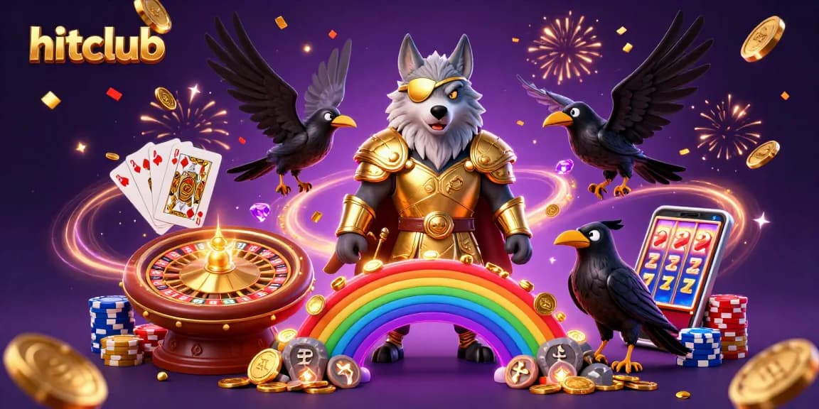 Experience gaming excitement at hitclub with Odin and ravens amidst vibrant casino elements.