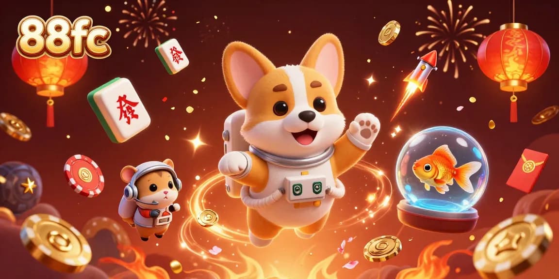 Engage in thrilling action at 88fc with dynamic casino vibes and floating game elements.