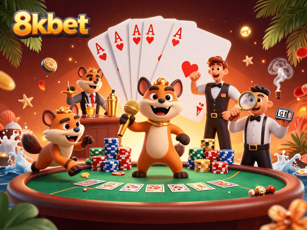 Experience thrilling comedy fun at 8kbet's vibrant casino with hyenas in action.