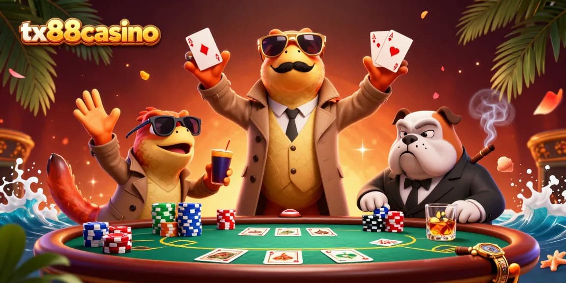 Experience thrilling gaming at tx88casino with raptors in a trench coat at a poker table.