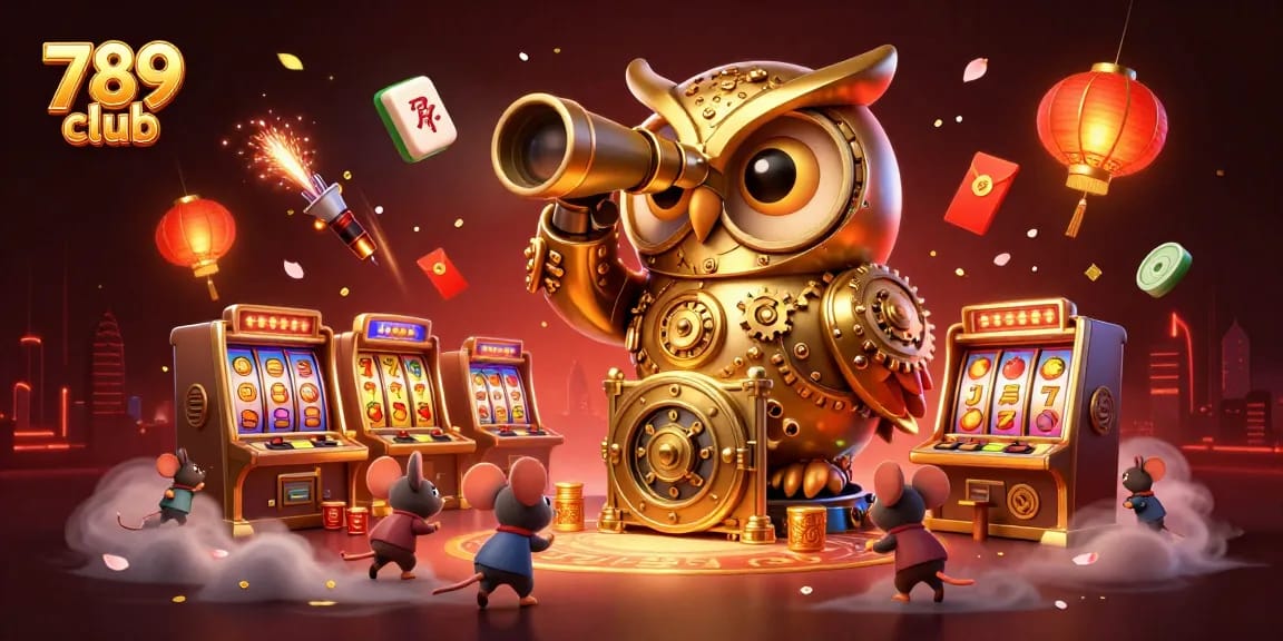 Experience the excitement of the 789 club with a thrilling casino scene featuring vibrant slot machines and festive elements.