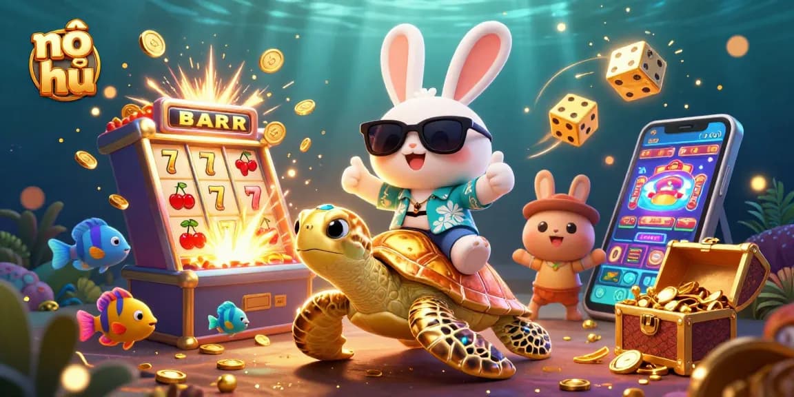 Experience the thrill of nổ hũ with vibrant, colorful 3D characters and casino elements.