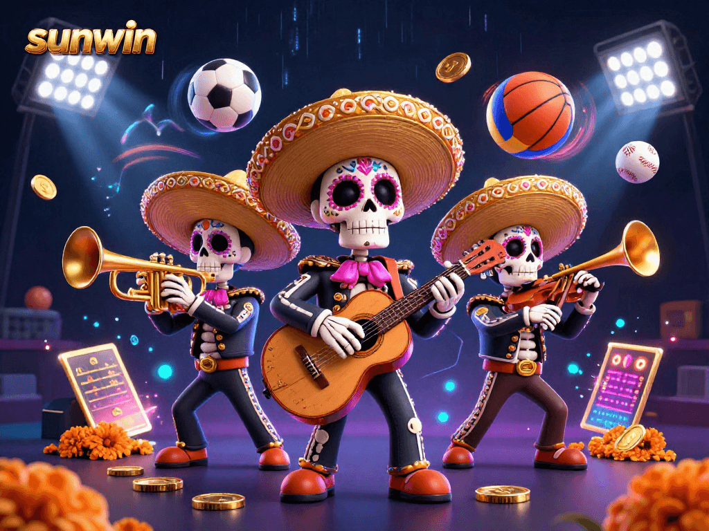Experience thrilling gaming with sunwin in this vibrant skeleton mariachi casino scene.