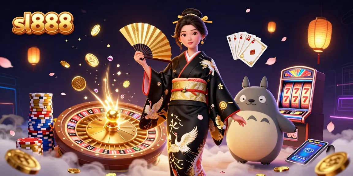 Spin the slots with sl888 for big wins in vibrant casino-themed illustration.