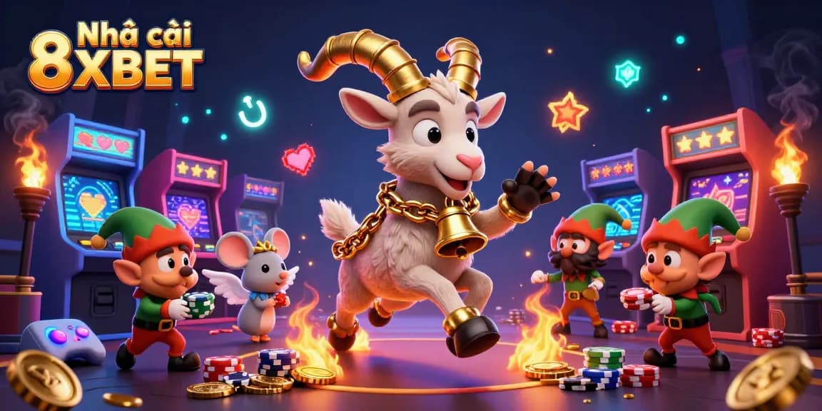 Experience the excitement of Nhà cái 8XBET with dynamic characters in a vibrant casino setting, showcasing thrilling gaming elements.