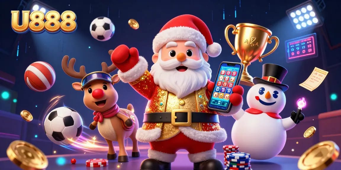 Experience thrilling wins at U888's vibrant casino scene with Santa and friends!