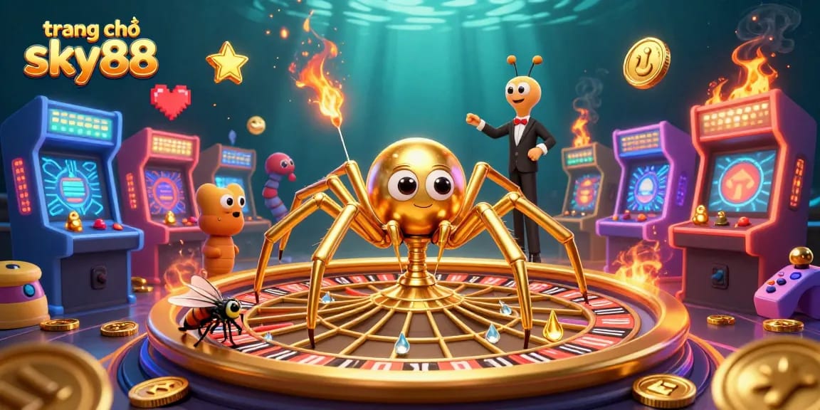 Join the excitement at trang chủ sky88 with a golden spider spinning a roulette web!