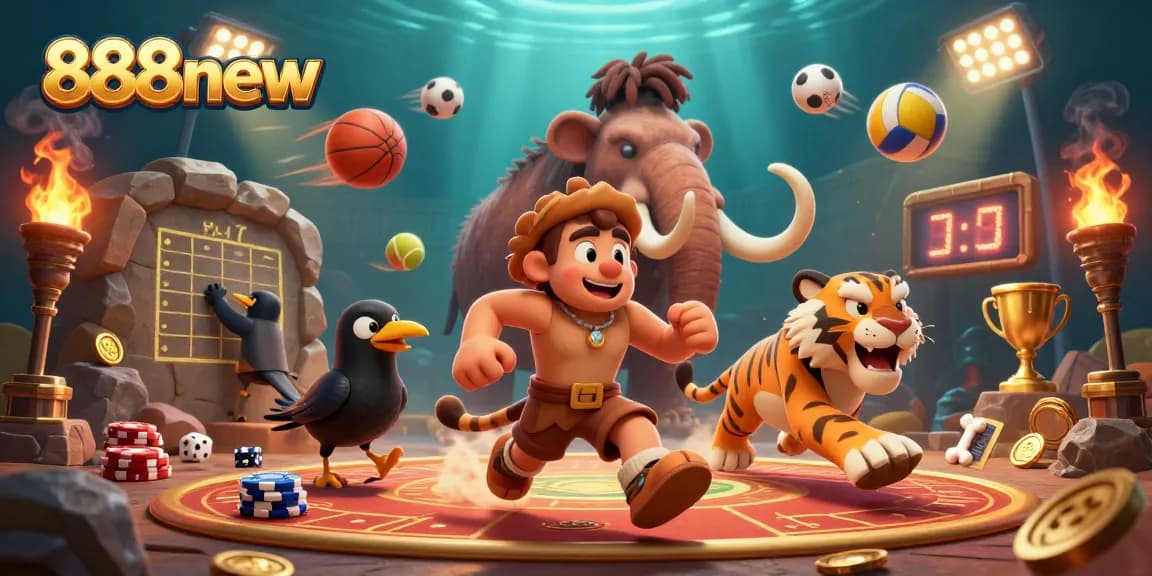 Engage with 888new's vibrant casino experience featuring dynamic characters and sports elements.