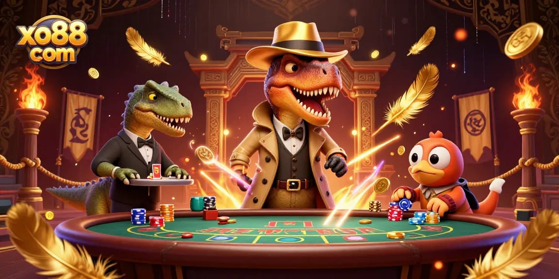 Play thrilling games at xo88 com with a card-counting velociraptor and exciting casino elements.