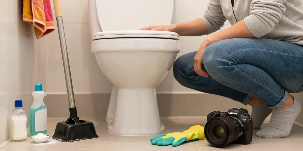 Verstopte wc oplossen met huismiddelen in een nette badkamer.