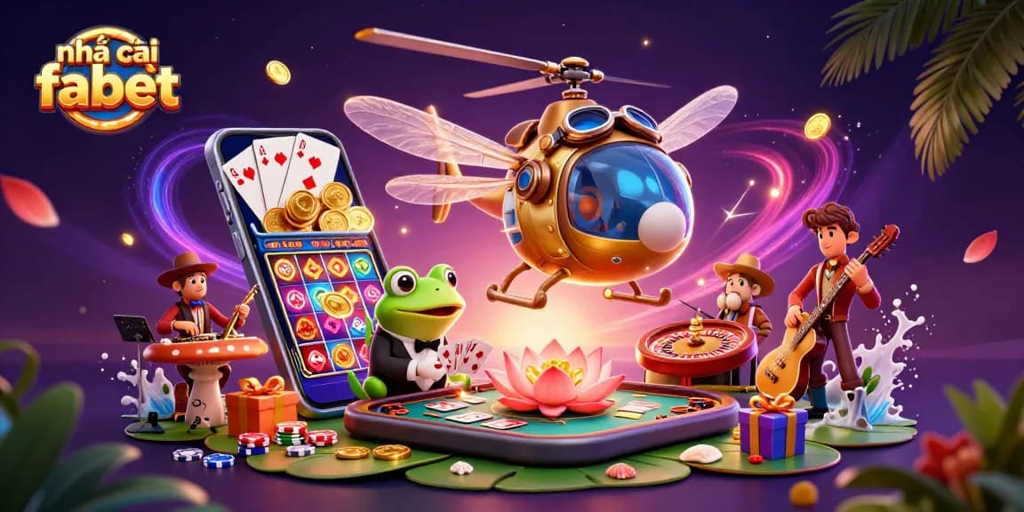 Experience the excitement at nhà cái fabet with a vibrant casino scene featuring unique characters and game elements.