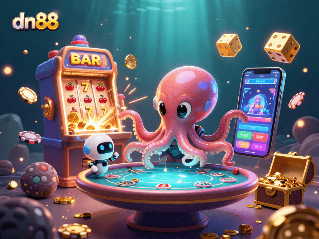 Experience thrilling gaming at dn88 with an alien octopus at a holographic poker table