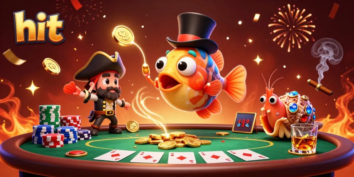 Betters aim to hit big with a glowing anglerfish attracting coins at a lively poker table.