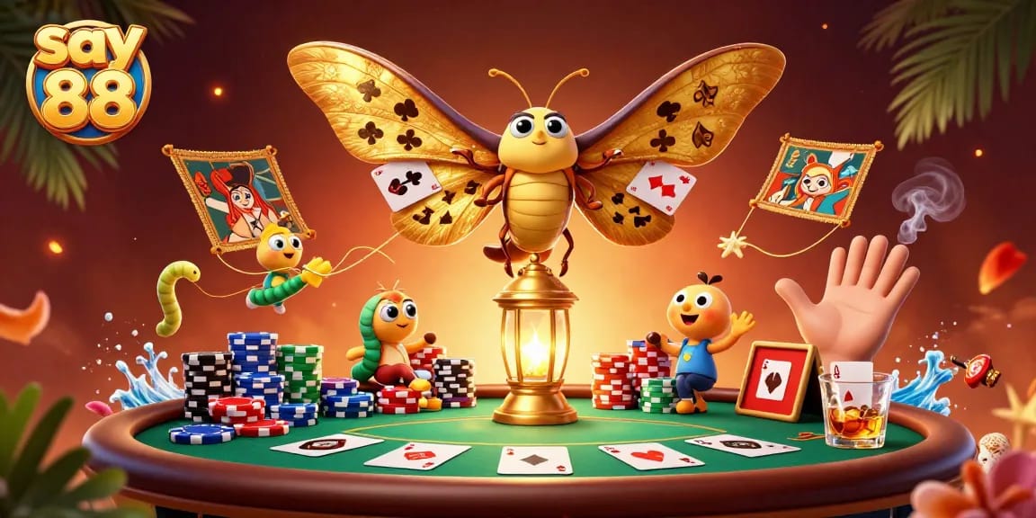 Experience the excitement of say 88 with a vibrant poker scene featuring unique characters and casino elements.