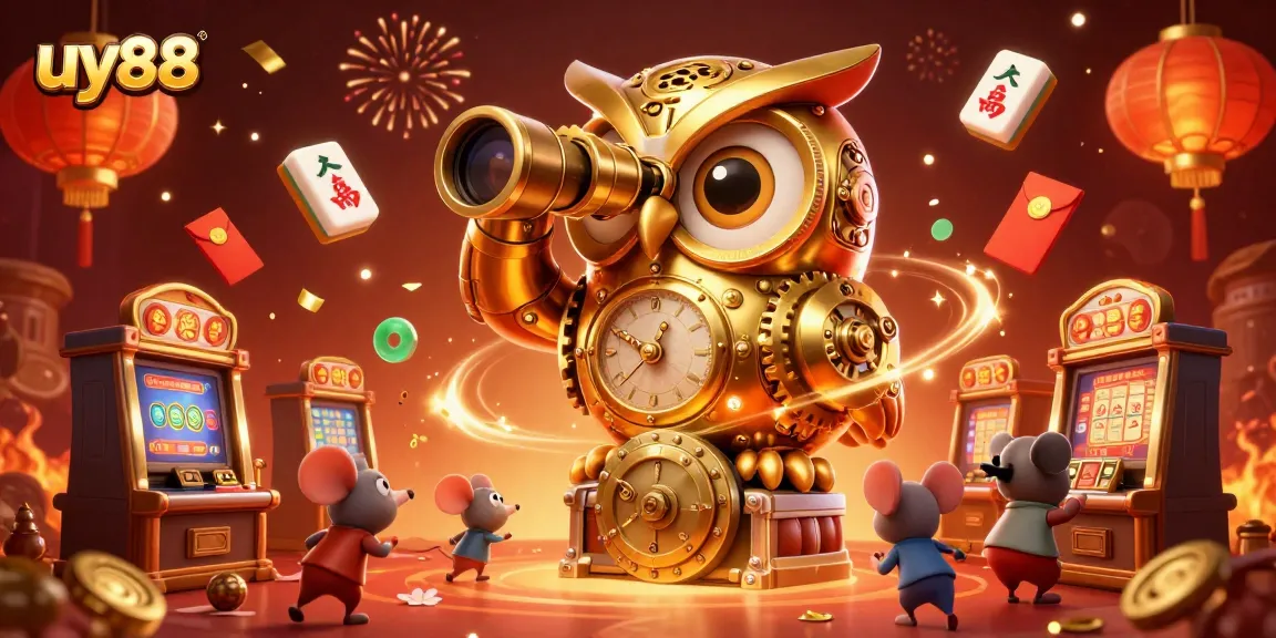 Engage in thrilling slots action at uy88 with a vibrant casino scene featuring golden elements.