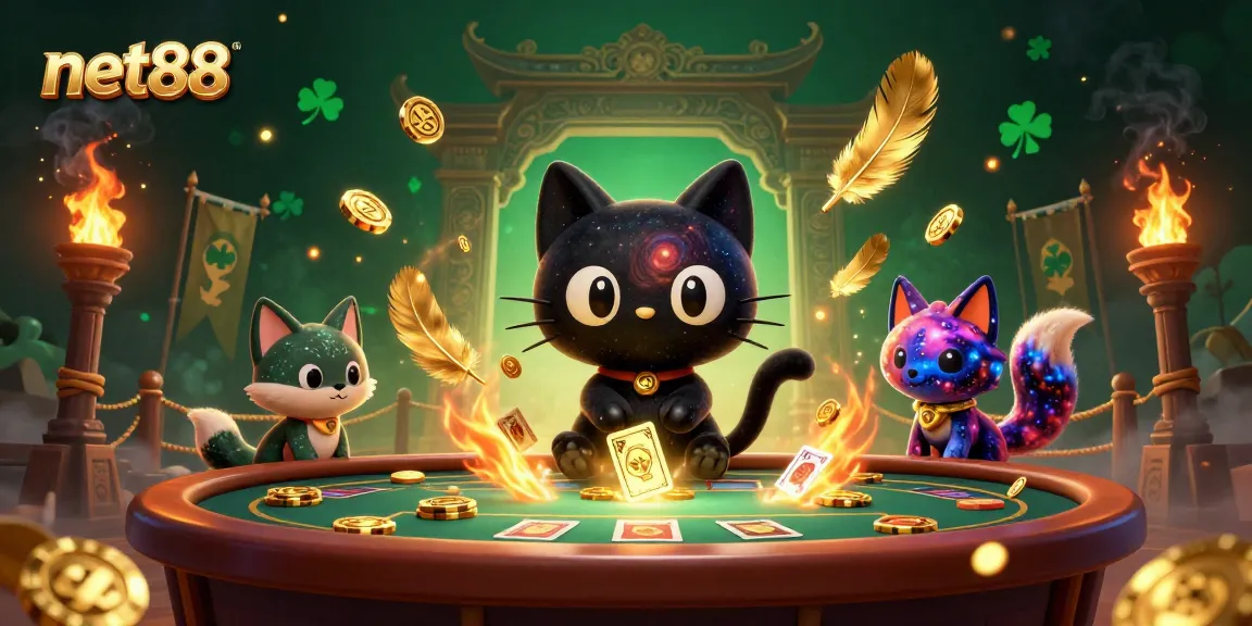 Engage with net88's thrilling gaming experience at a cosmic casino table, featuring vibrant elements.