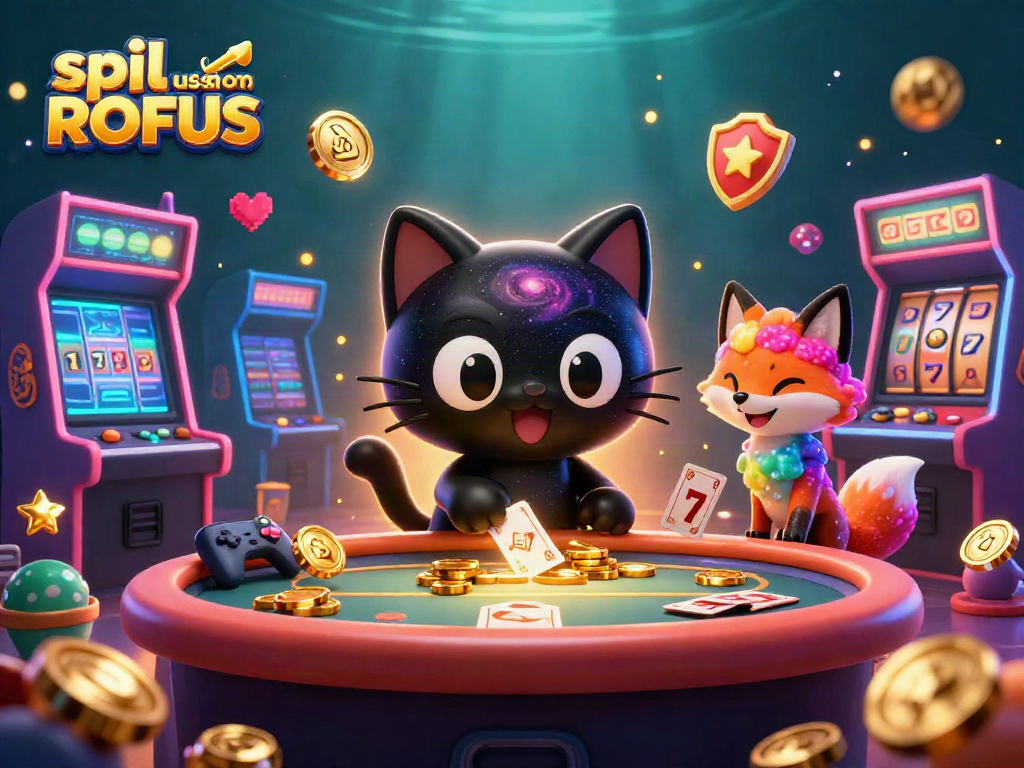 Engage in spil casino uden om ROFUS with a cosmic casino scene featuring unique characters and vibrant game elements.