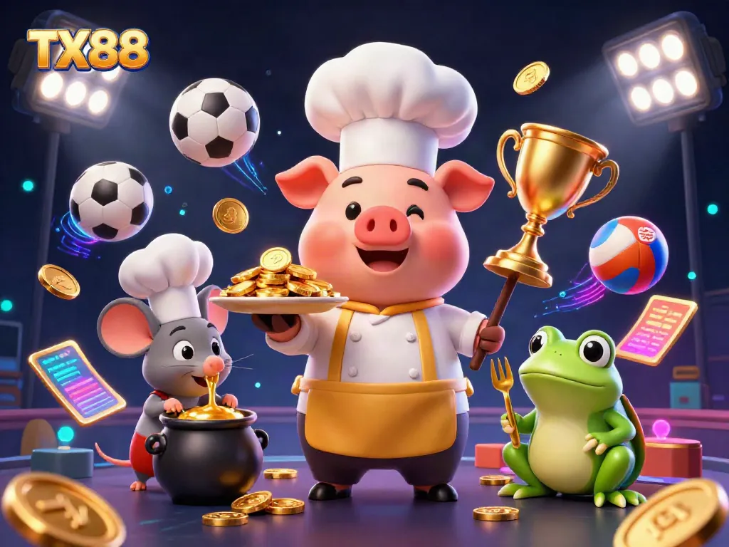 TX88 attracts betters with vibrant games and golden winnings in this lively illustration.