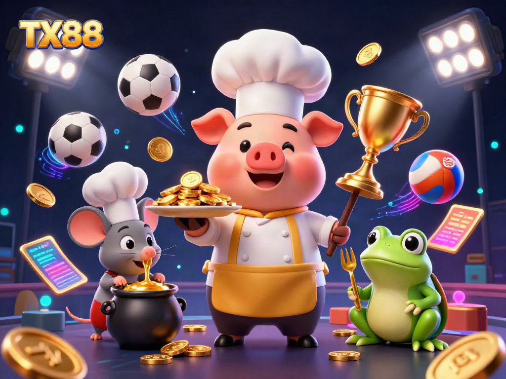 TX88 attracts betters with vibrant games and golden winnings in this lively illustration.