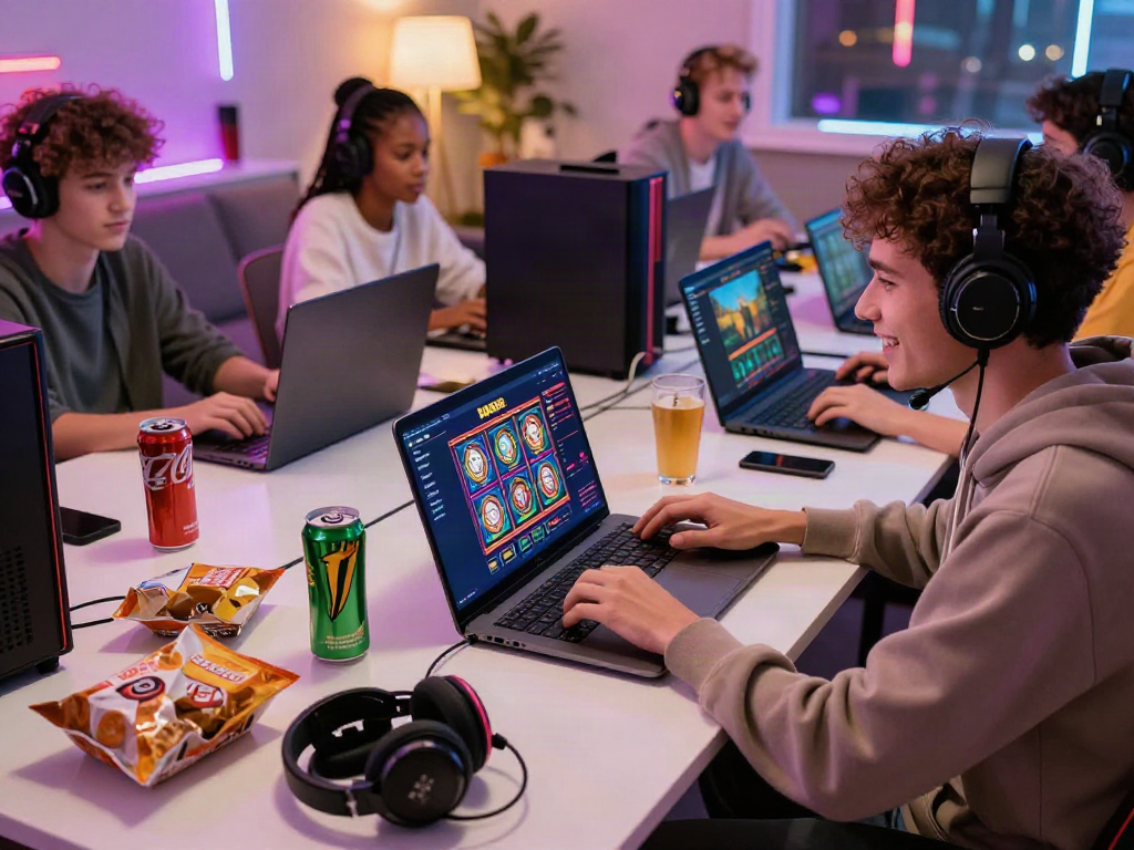 Players enjoying slot games on the DA88 gaming platform in a lively home setting.