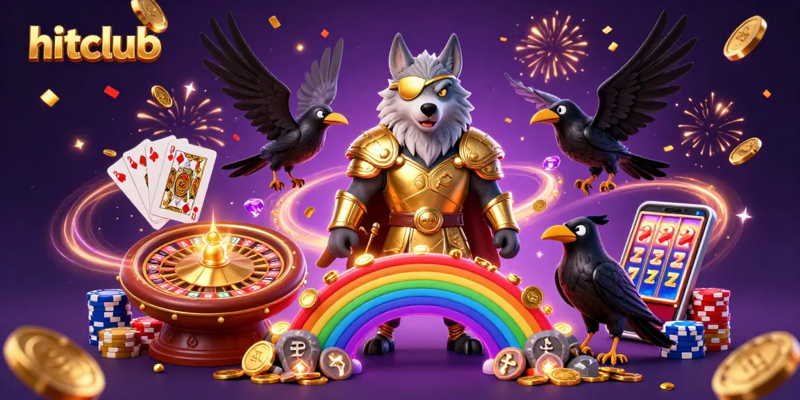 Experience gaming excitement at hitclub with Odin and ravens amidst vibrant casino elements.