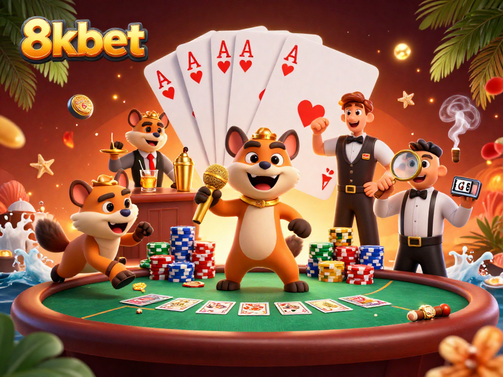 Experience thrilling comedy fun at 8kbet's vibrant casino with hyenas in action.