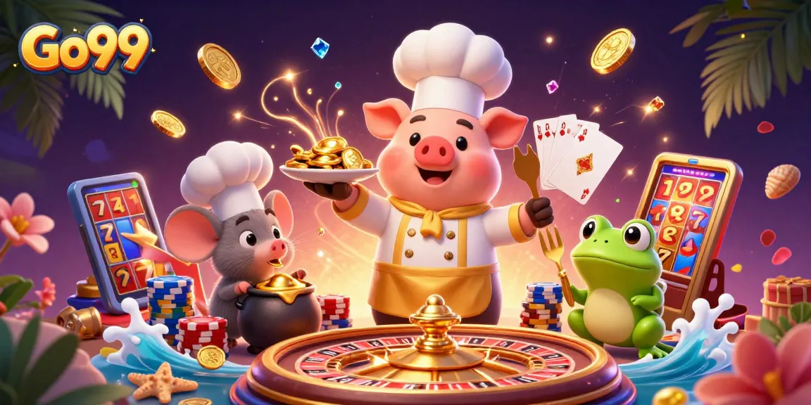 Engage with Go99's thrilling casino adventures in a vibrant 3D illustration