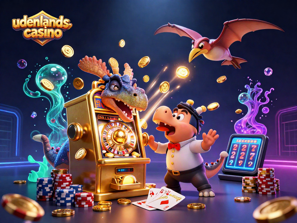 Experience the excitement of udenlandsk casino with golden coins cascading in a lively 3D scene.