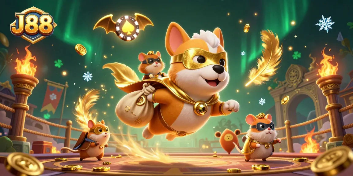 Join the J88 adventure as the superhero dog and his sidekick make big wins with coins in the sky.