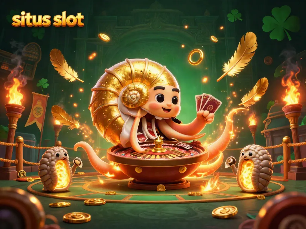 Experience the thrill of situs slot with a vibrant 3D casino illustration showcasing a giant nautilus as a roulette wheel.