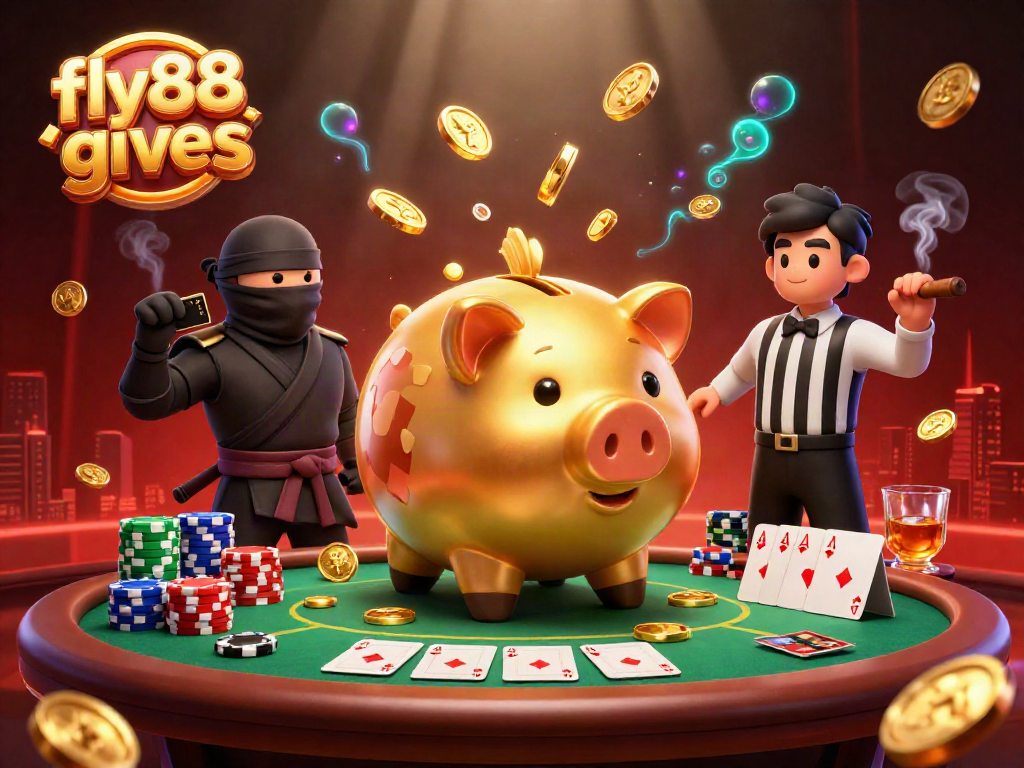 Engage with thrilling gameplay at fly88 gives featuring whimsical characters in a dynamic casino scene.
