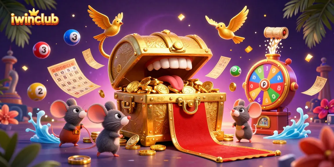 Spin to win with iwinclub's dynamic casino-themed illustration showcasing vibrant gaming excitement.