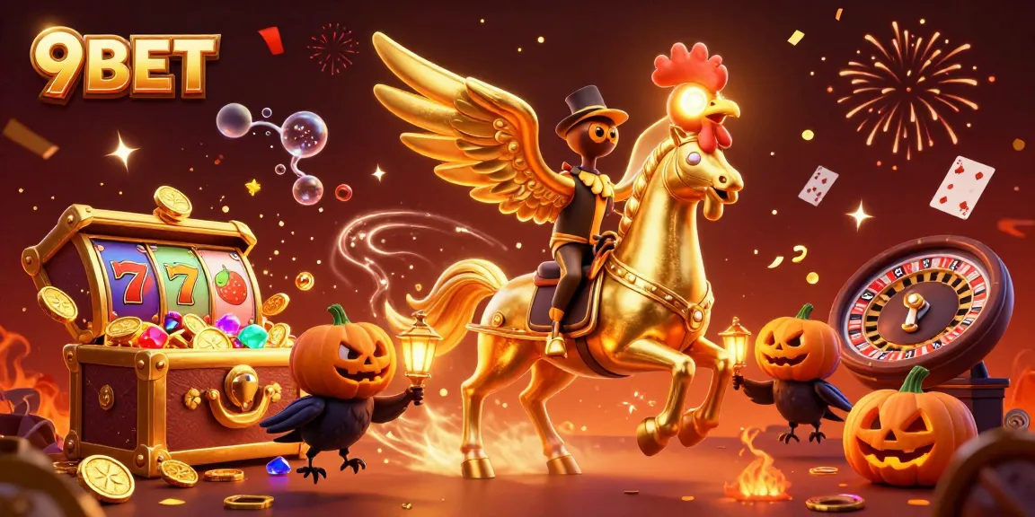 Experience exhilarating wins with 9BET in this vibrant casino illustration featuring lively elements.