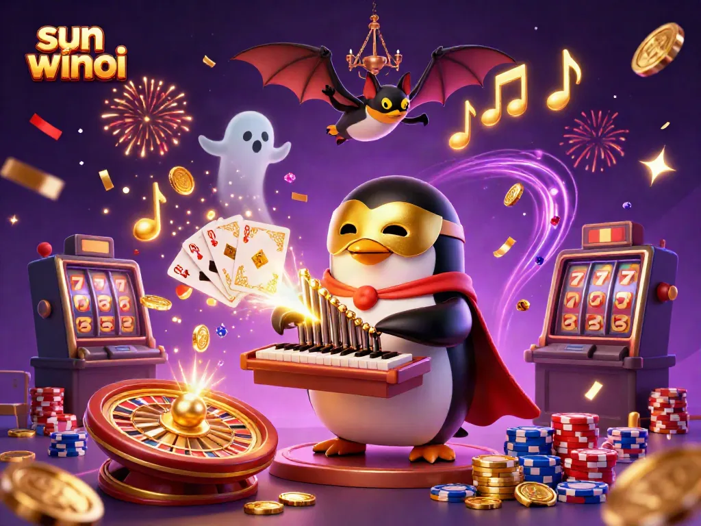 Experience thrilling gaming with sun win moi as cartoon characters explode into action, featuring vibrant casino elements and golden coins.