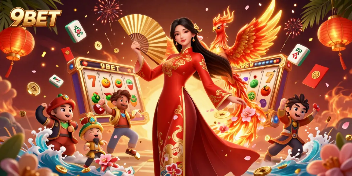 Experience winning at 9BET with a captivating casino scene featuring traditional elements and slot games.