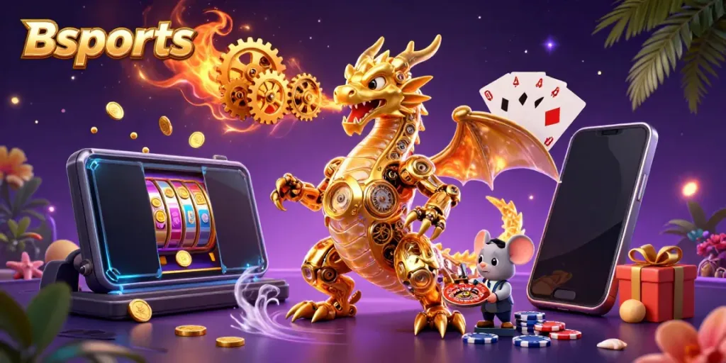 Experience thrilling gameplay with Bsports featuring a golden dragon and dynamic casino elements.