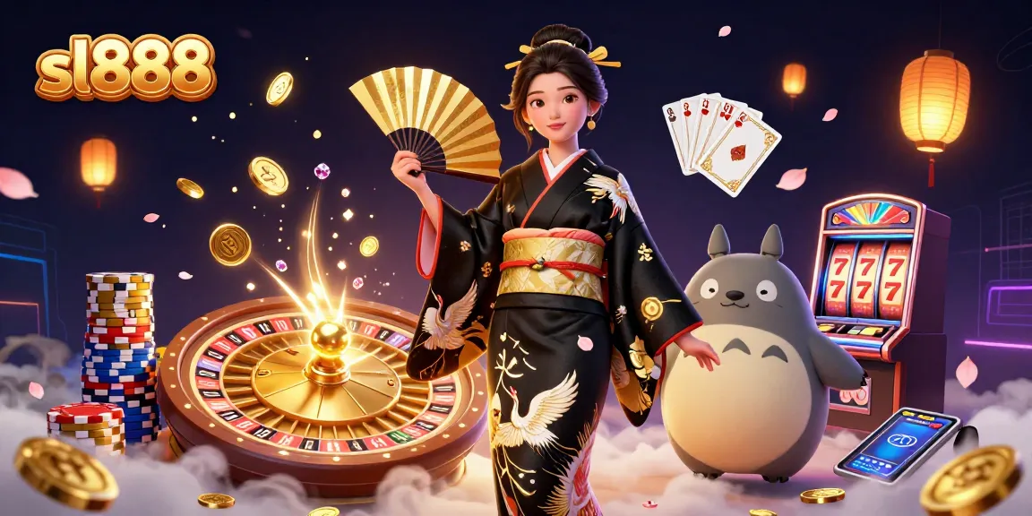 Spin the slots with sl888 for big wins in vibrant casino-themed illustration.