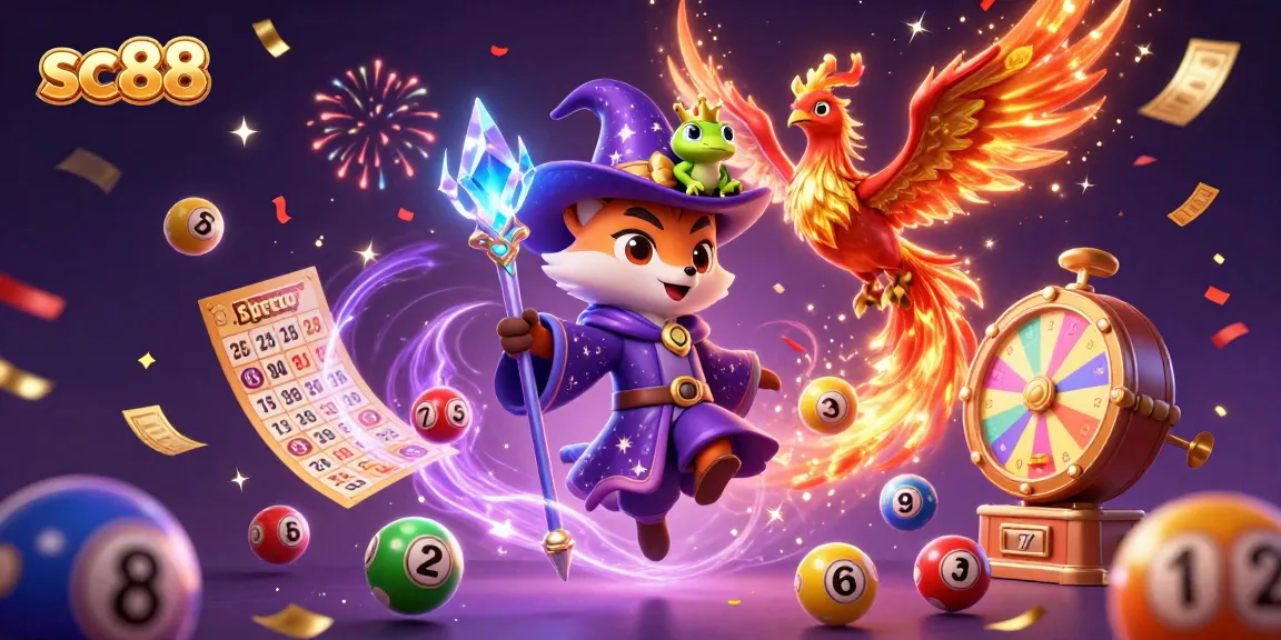Engage with thrilling gameplay at sc88 featuring a wizard, phoenix, and vibrant lottery elements.
