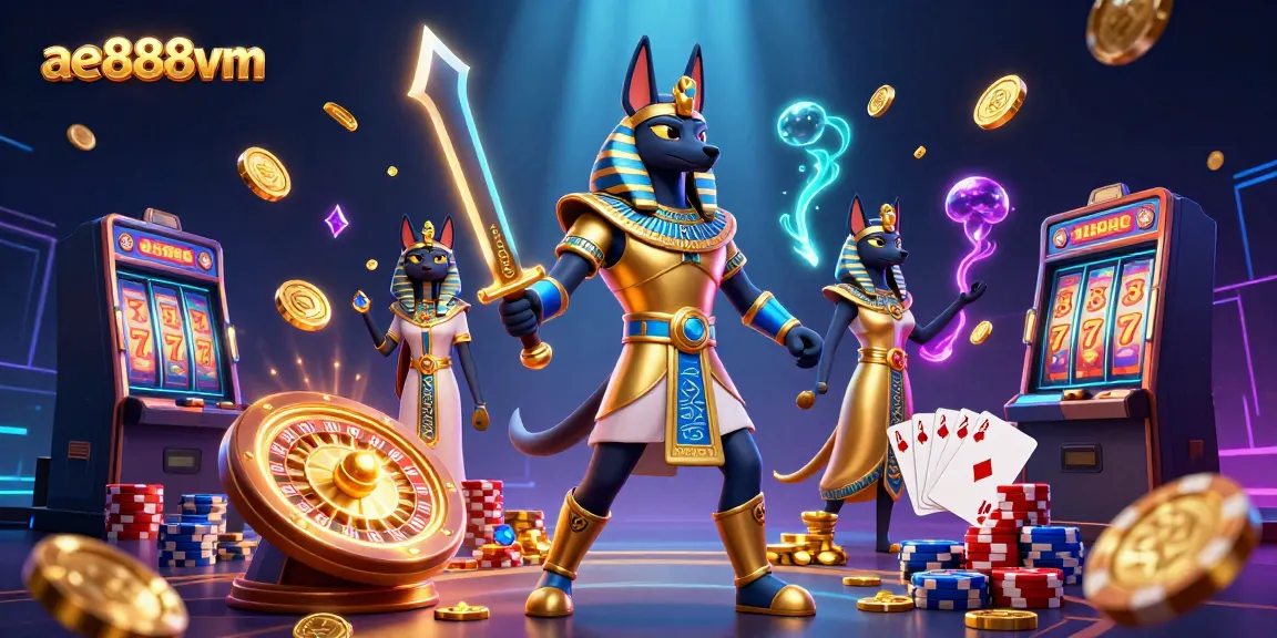 Experience thrilling games at ae888vm with Anubis and Bastet amidst dynamic casino elements.