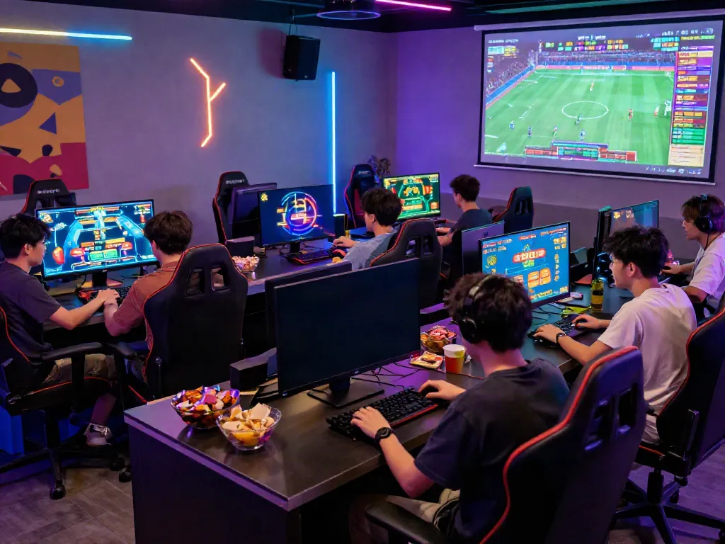 Friends enjoying online gaming with KU88 platform in a lively environment