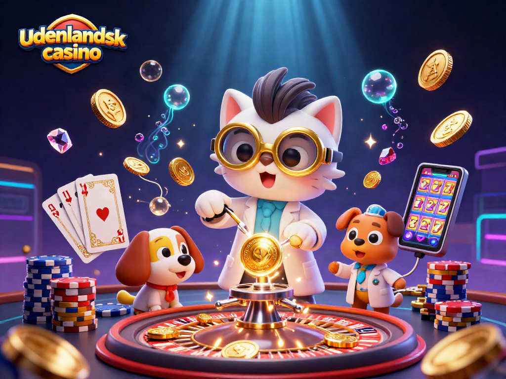 Experience the excitement of udenlandsk casino with coins, cards, and vibrant gaming elements!