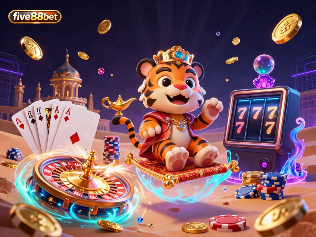 Experience the thrilling world of five88bet with vibrant casino elements and colorful characters.