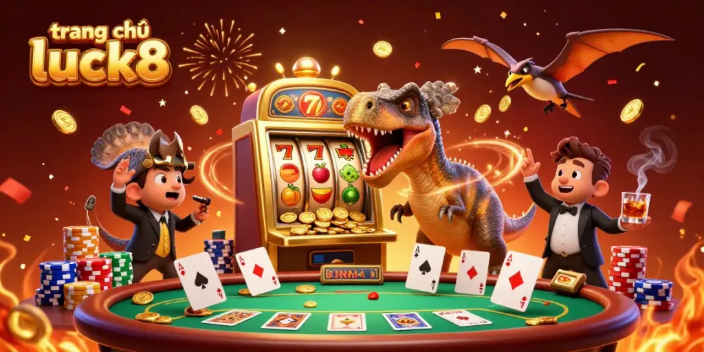 Celebrate jackpots at trang chủ luck8 with cartoon dinosaurs and dynamic casino action.